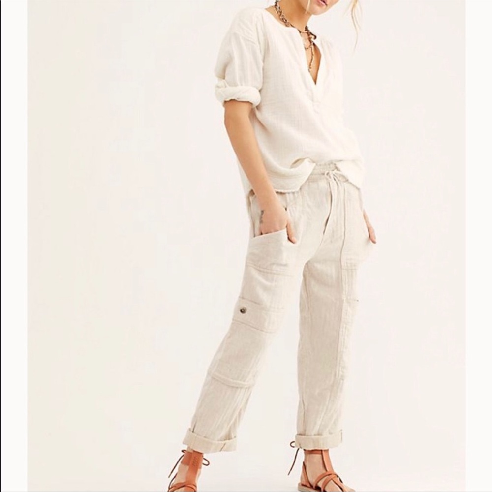 Free People- NWT Cream Feelin’ Good Utility Pull On Pants- Large